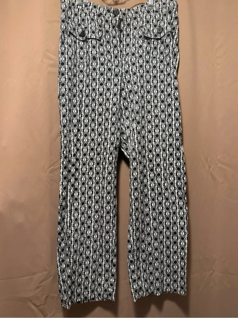 Talbots Petites Black & White Print Straight Leg Pants, Size 12